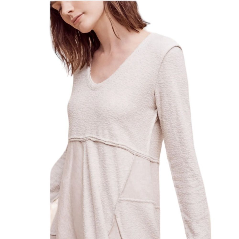 Anthropologie Maeve Northward Longsleeve Oatmeal Cotton Dress Size Medium - Picture 3 of 12